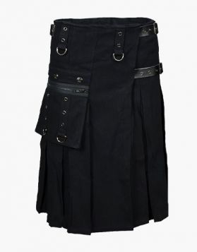 Men's Black Utility Kilt with Detachable Pocket