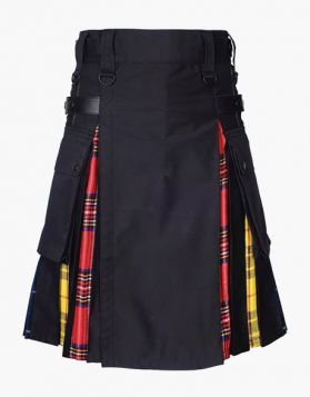 Lautreamont Brown Gay Pride Hybrid Kilt with Tartan Pleats