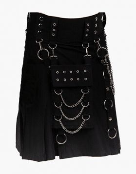 Modern Black Gothic Kilt with Detachable Pocket- Front Image