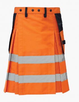 Modern Fluorescent Orange and Black Firefighter Kilt- front Image