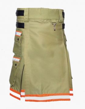 Modern Khaki Bunker Gear Firefighter Kilt - Front Image