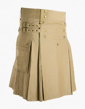 Modern Khaki Utility Kilt  with Studded Apron
