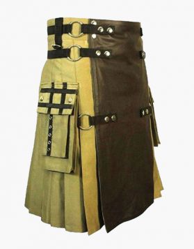 Modern Khaki with Brown Leather Gothic Hybrid Kilt