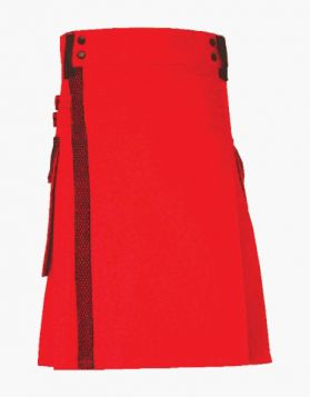 Modern Red Utility Kilt with Black Net and Belt Loops - Front Image 