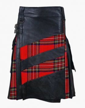 Modern Royal Stewart Tartan Hybrid Kilt With Black Leather 