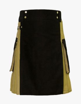 Black and Khaki Hybrid Kilt- Front Image