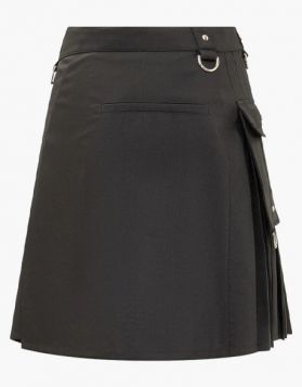 Modern Women Black Utility Kilt with Pockets - Front Image