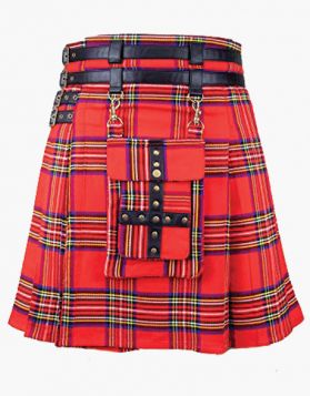 New Royal Stewart Tartan Utility Kilt with Leather Belts - Front Image