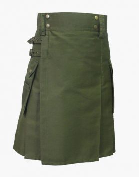 Olive Green Cotton Utility Kilt