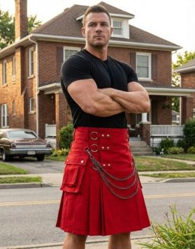 Red Canvas Gothic Utility Kilt with Chains UTK