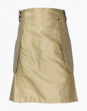 Scottish Khaki Utility Kilt with Unique Design- Front Image