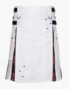 Stylish White and Black Stewart Tartan Hybrid Kilt - Front Image