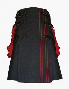 Two-Tone Black Gothic Kilt with Red Pockets - Front Image