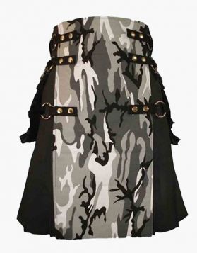Urban Camo Gothic Utility Kilt with Black Cotton-Front Image 