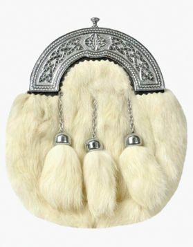 White Rabbit Fur Kilt Sporran with 3 Tassels
