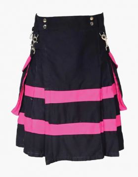 Womens Black and Pink Two-Tone Utility Kilt - Front Image