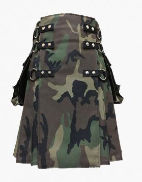 Woodland Camouflage Gothic Utility Kilt- Front Image