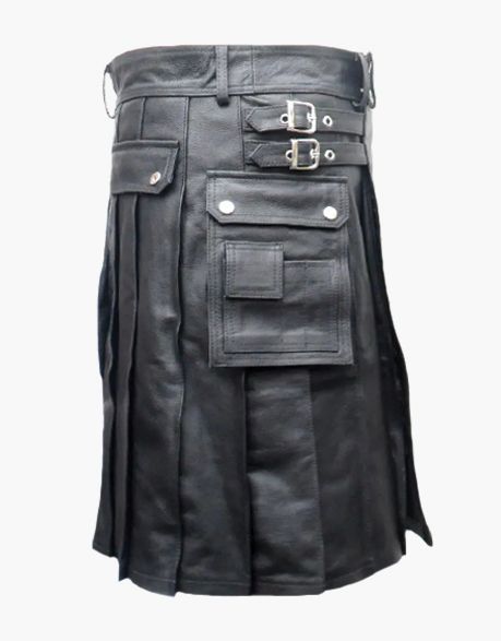 Black Leather Kilt - 100% Genuine Leather - UTK