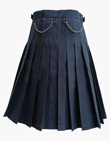 Women Blue Denim Mini Skirt kilt with Slant Pockets - UTK